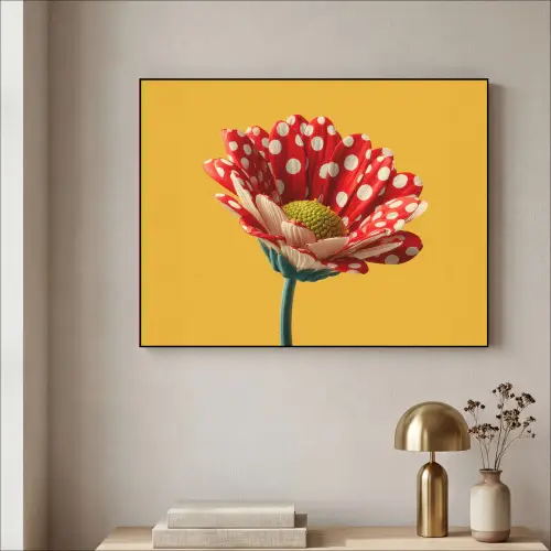 Bloem - Rood - Stippen Textielframe zwart klein -sfeer2