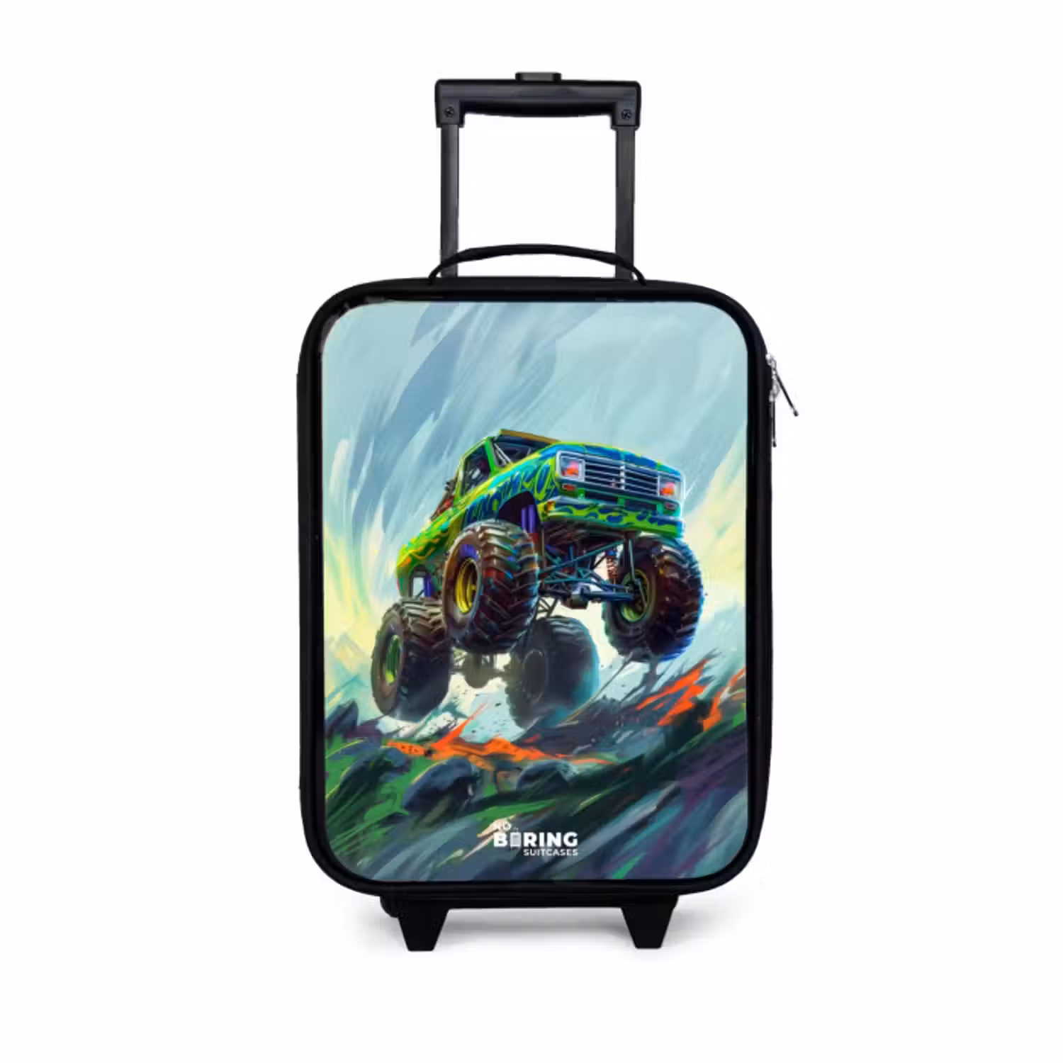 Kinderkoffer - Zwart - Groene Monstertruck met Penseelstreken