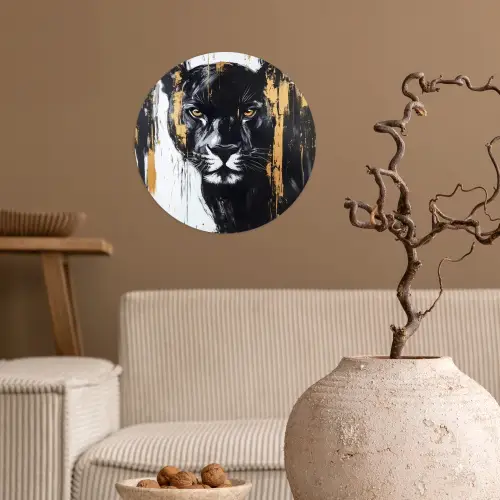 Panter - Zwart - Abstract - Verfstreken Wandcirkel behangsticker klein -sfeer1