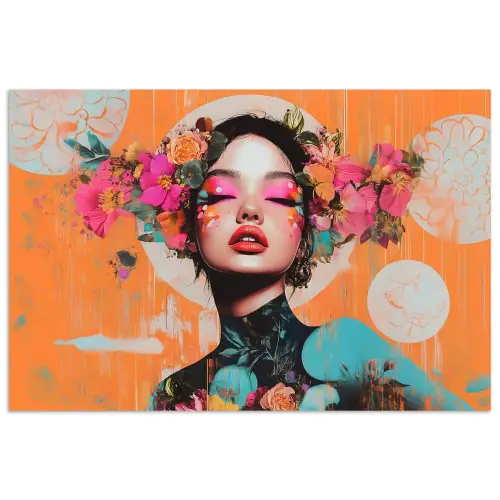 Portret - Vrouw - Abstract - Bloemen poster papier klein -3d