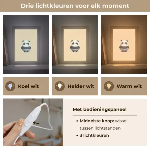 Panda - Beige - Minimalistisch Light Box met kabel klein -USP_lichtkleurNL