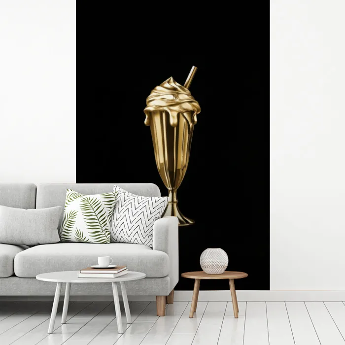 Milkshake - Goud - Drinken - Zwart fotobehang vinyl groot -woonkamer