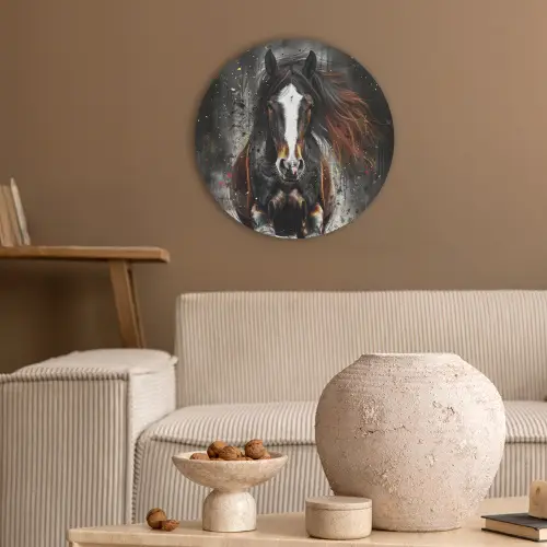 Paard - Dieren - Zwart - Luxe - Modern Akoestische PET Vilt - Rond klein -sfeer1