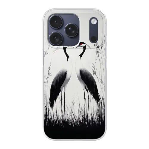 Kraanvogels - Gras - Hartvorm - Zwart Telefoonhoesje iPhone 17 Pro klein -3d