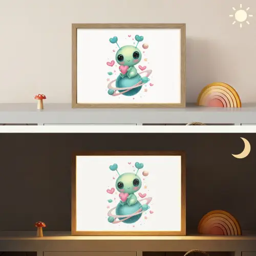 Ruimte - Wezen - Hartjes - Planeet Light Box met batterij (Wandlamp kind) middel -sfeer3_kind