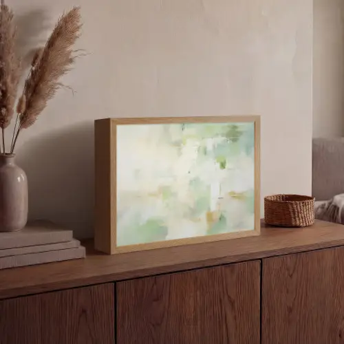 Abstract - Kunst - Wit - Groen - Modern Light Box met batterij (Wandlamp) middel -sfeer2
