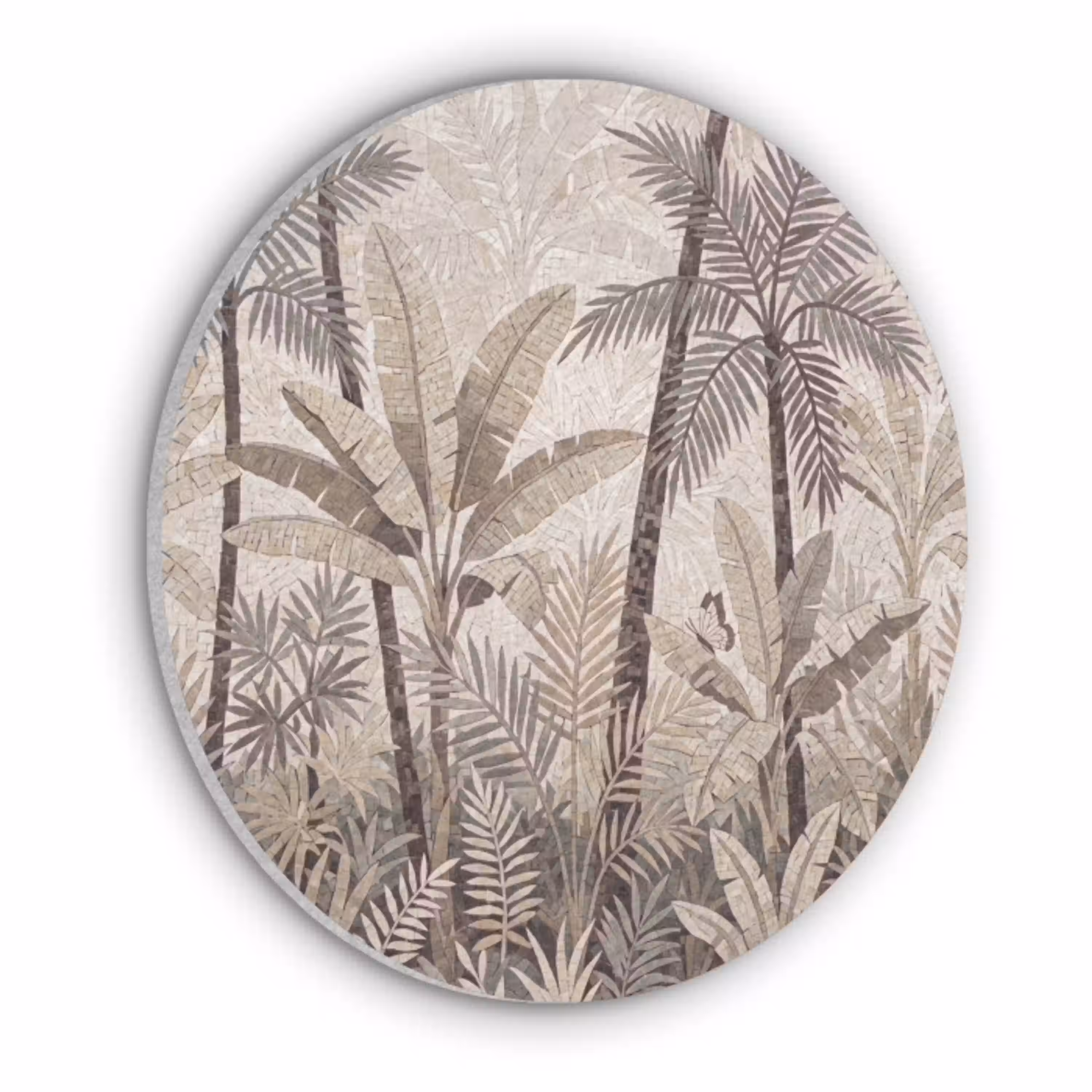 Natuur - Bladeren - Landschap - Mozaïek - Beige Akoestische PET Vilt - Rond klein -3d