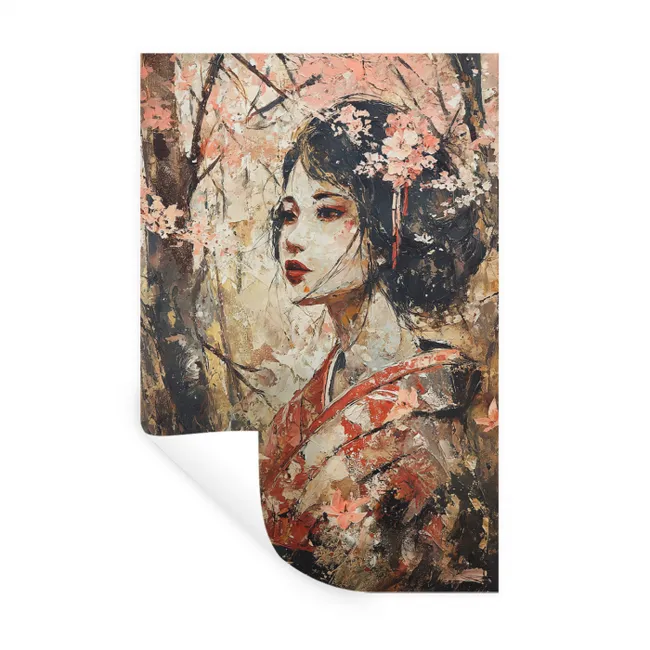 Kimono - Vrouw - kersenbomen Muursticker klein -3d