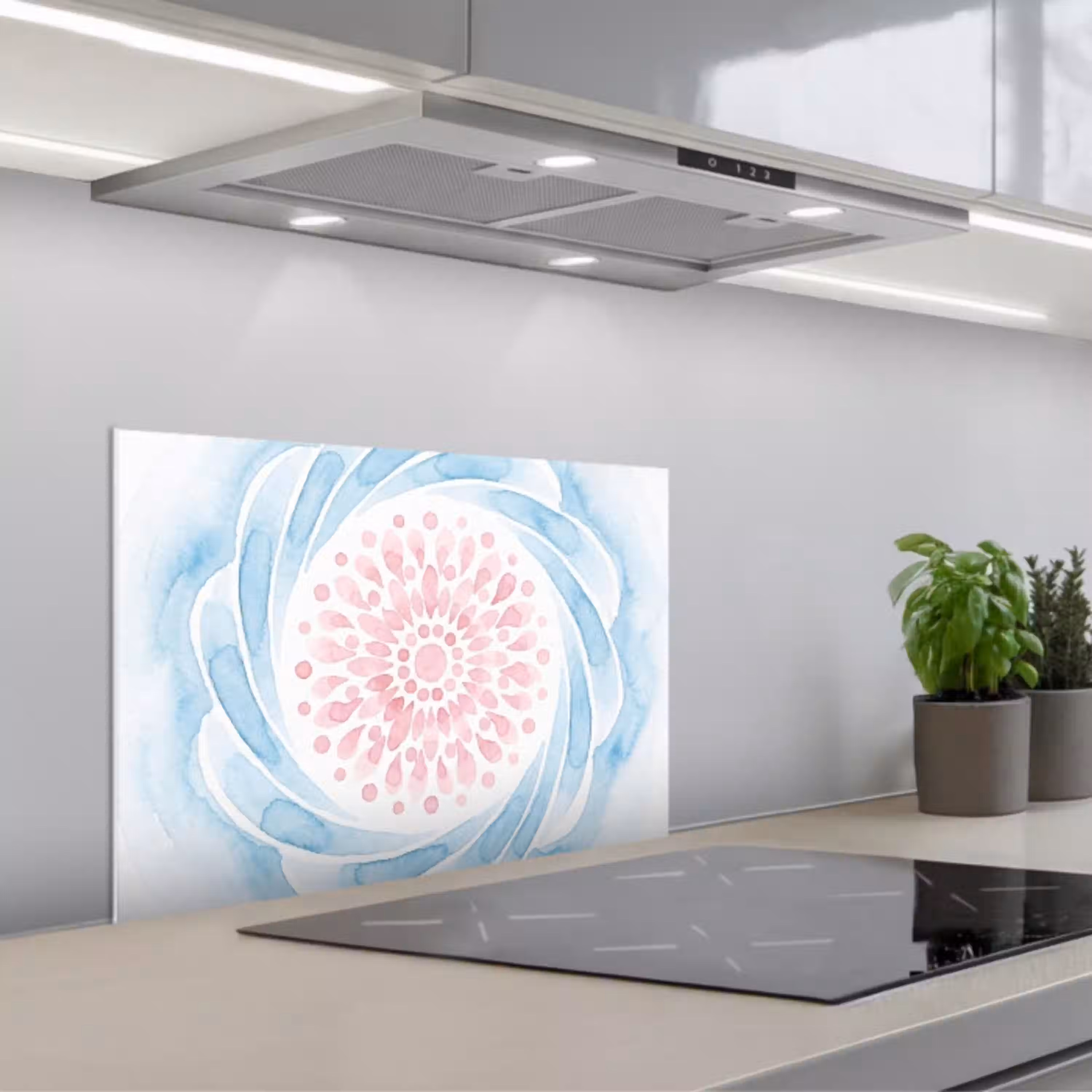 Abstract - Bloemvorm - Aquarel - Roze - Blauw keuken achterwand spatscherm klein -3d_schuin