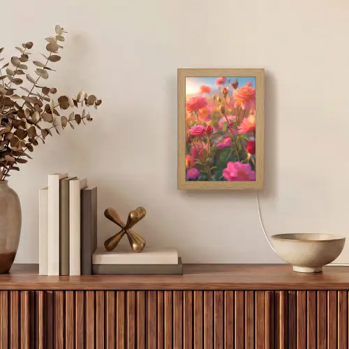 Bloemen - Rozen - Natuur - Roze - Bloem Light Box met kabel (Tafellamp) klein -sfeer2