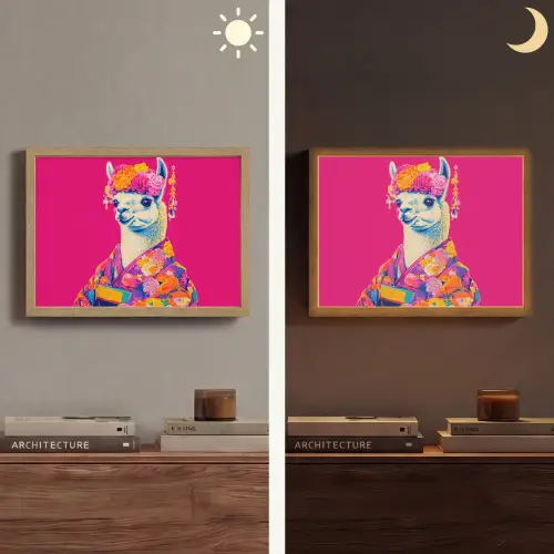 Lama - Kimono - Bloemenkrans - Felroze Light Box met batterij (Wandlamp) middel -sfeer3