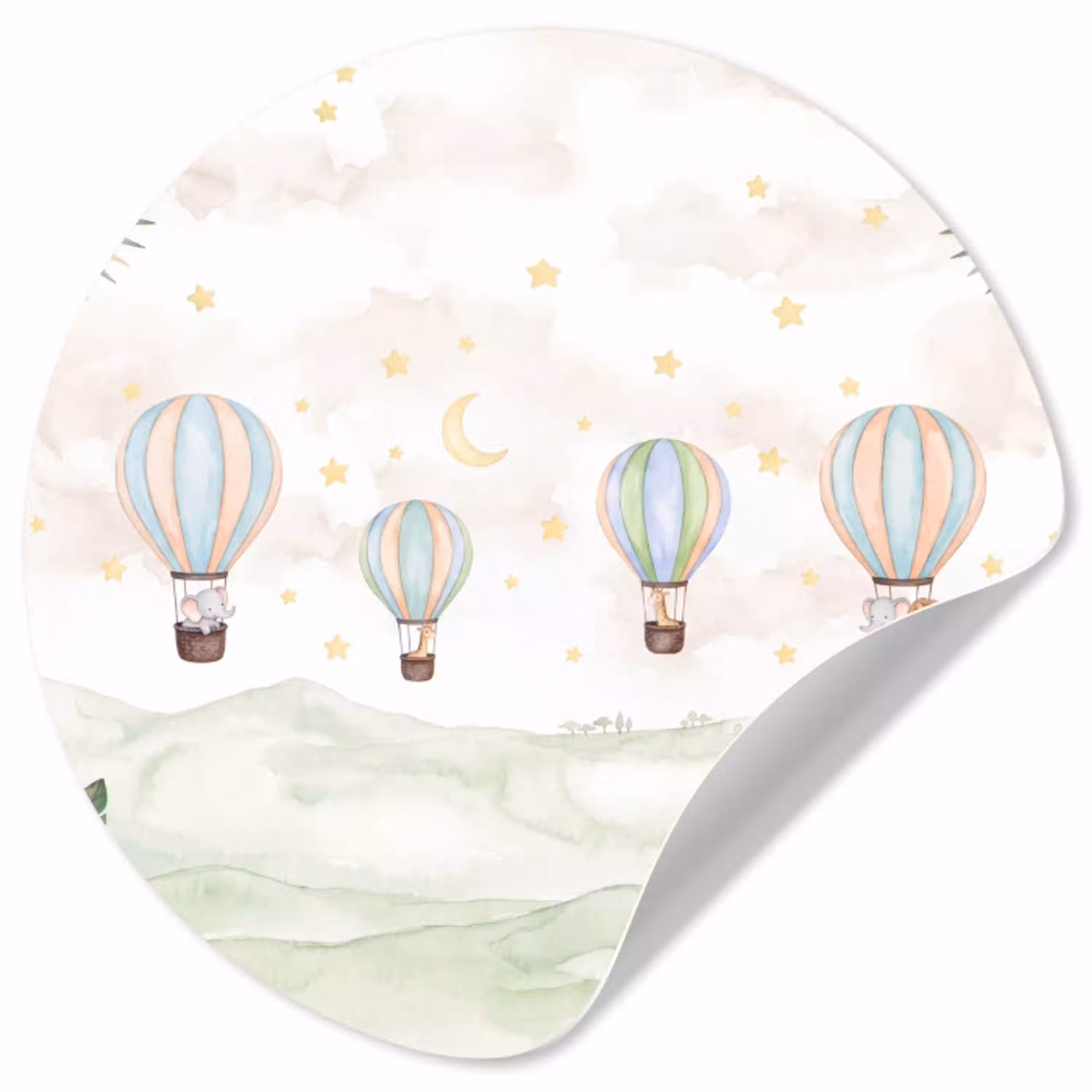 Aquarel - Luchtballonnen - Pastel Wandcirkel behangsticker klein -3d