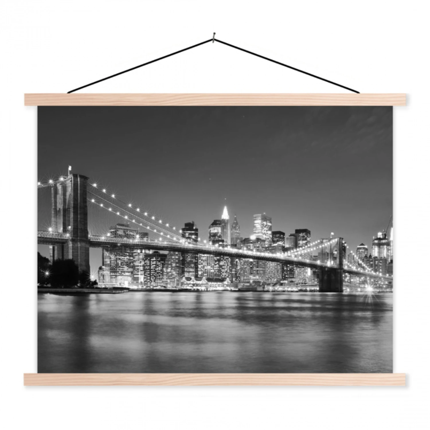 New York - Brug - Brooklyn - Zwart wit - Architectuur textielposter latten blank klein -3d