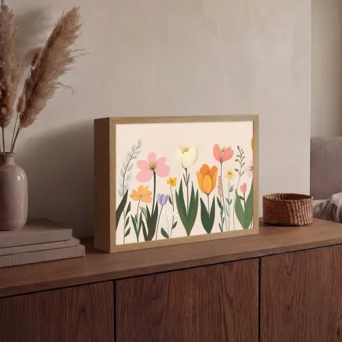 Pasteltinten - Bloemen - Illustratie Light Box met batterij (Wandlamp) middel -sfeer2