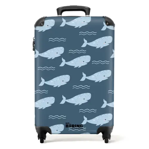 Walvis met golven patroon blauw NBS - Handbagage koffer - Kinderen Unisex middel -productfoto_recht