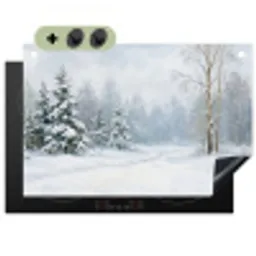 Bospad - Dennen - Sneeuw - Winter - Rustgevend Inductie beschemer met haakjes klein -3d