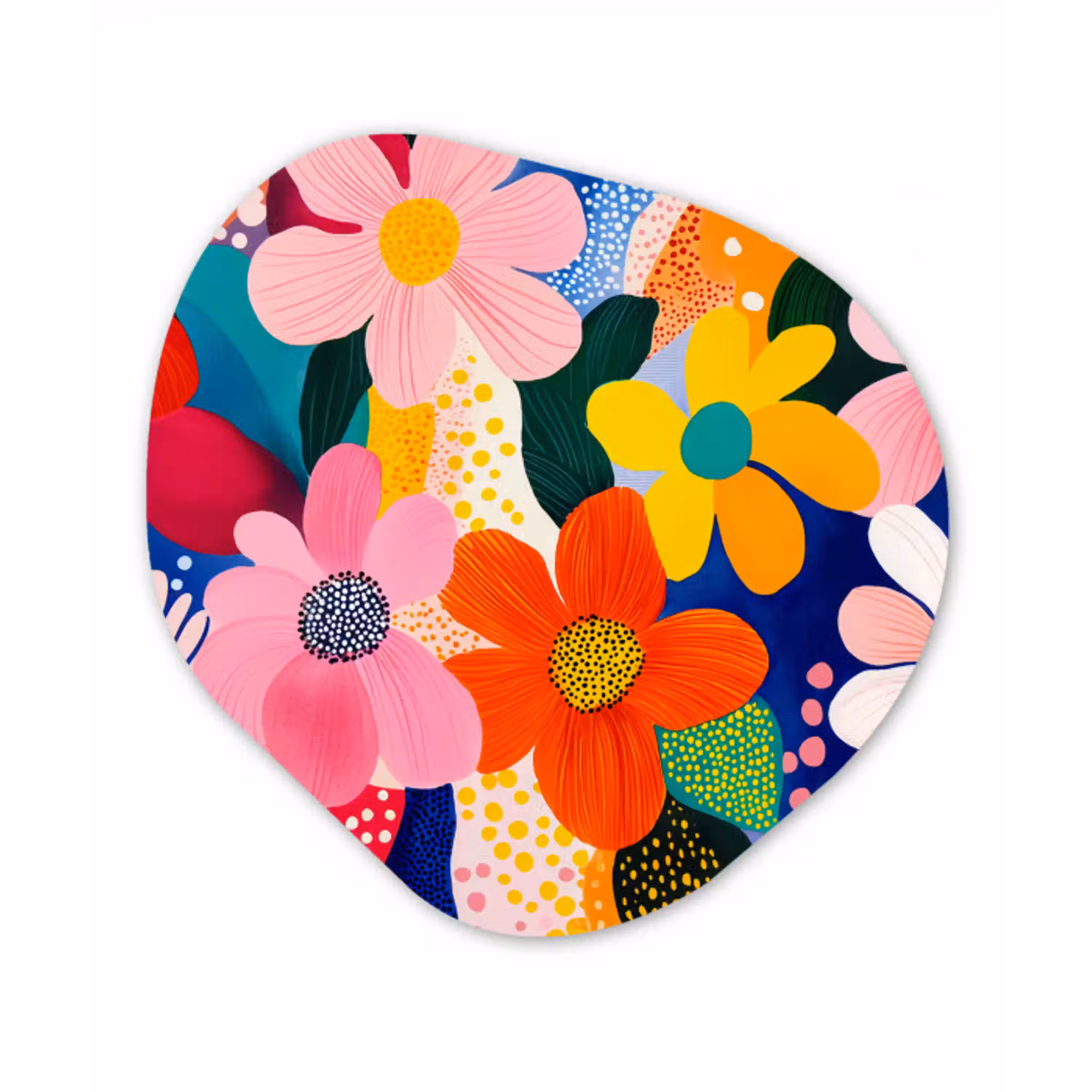 Bloemen - Kleurrijk - Stippen Wandcirkel Organisch Plexiglas middel -3d
