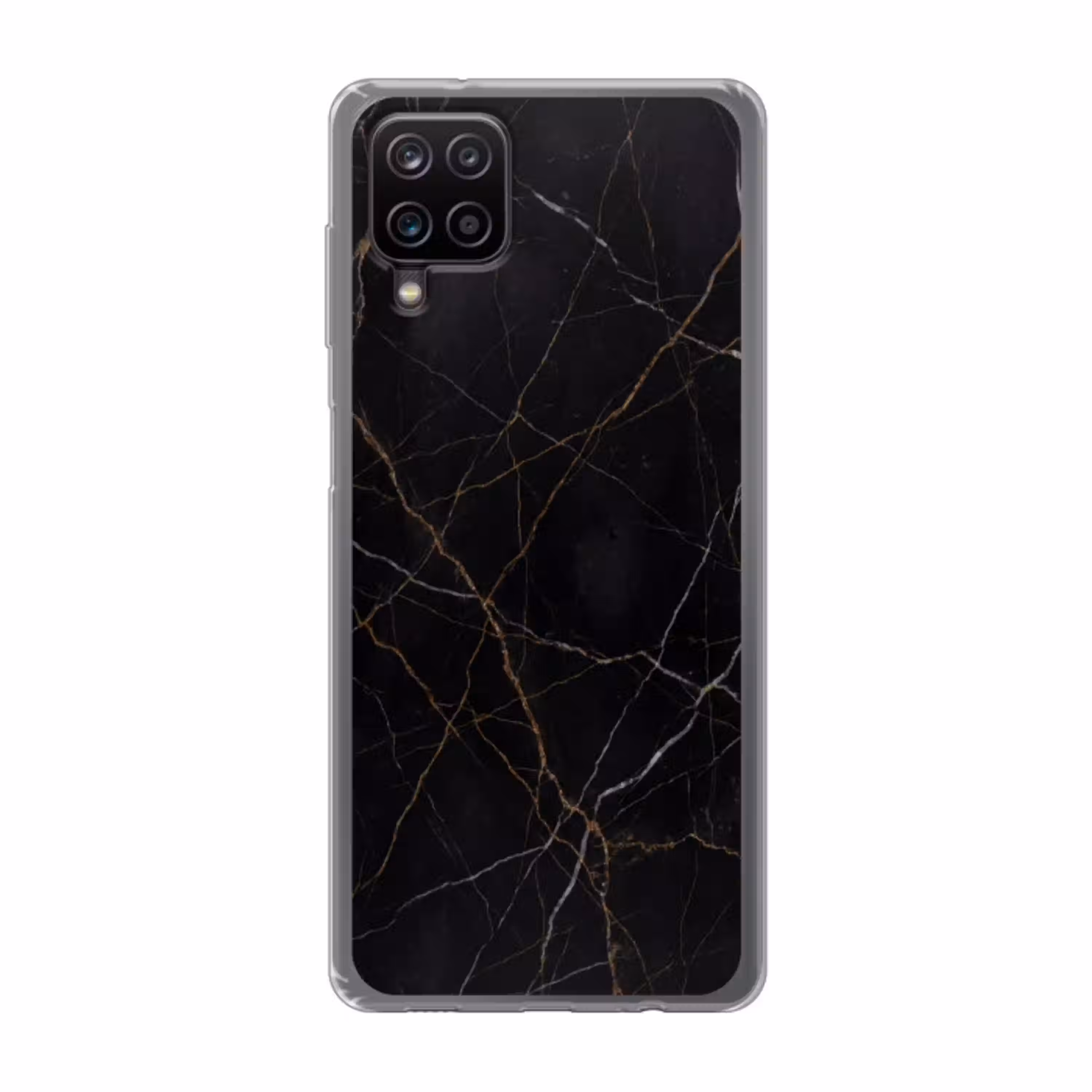 Natuursteen - Marmerpatroon - Abstract - Modern - Zwart - Goud Telefoonhoesje Samsung Galaxy A12 klein -3d