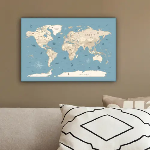 Wereldkaart - Oceaan - Realistisch - Blauw canvas 2cm klein -sfeer3