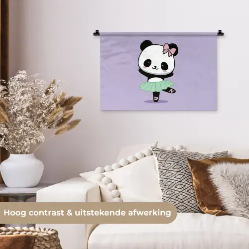 Panda - Paars - Sierlijk - Kawaii Wandkleed katoen klein -sfeer1