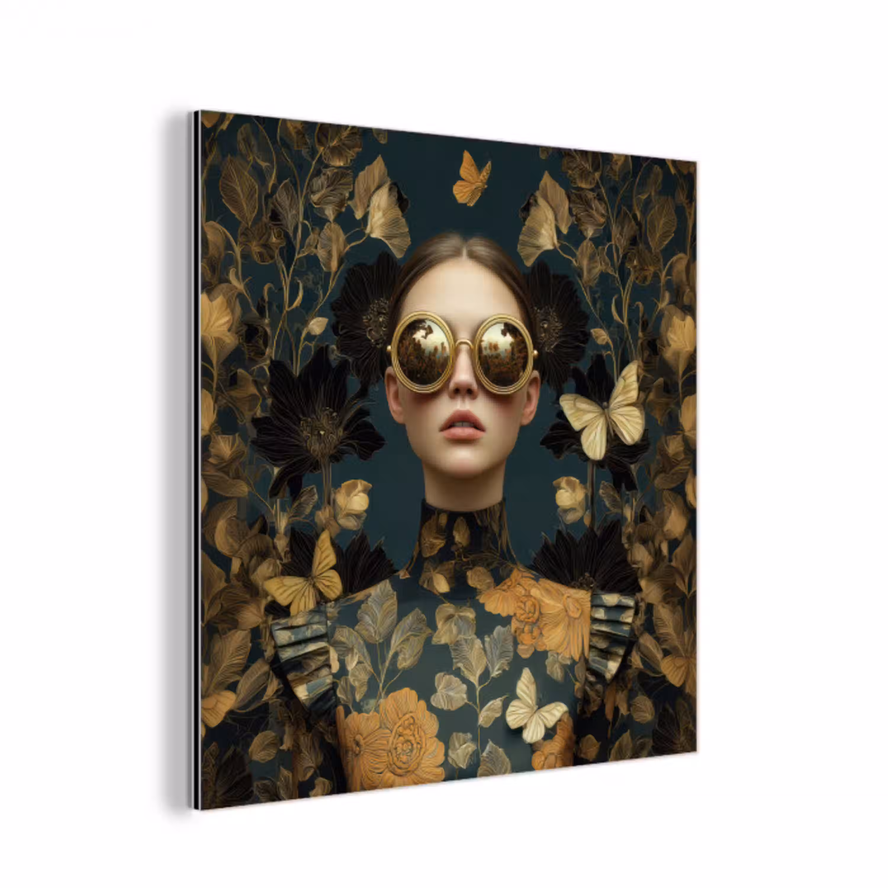 Vrouw - Bladeren - Goud - Vlinders aluminium wit klein -3d