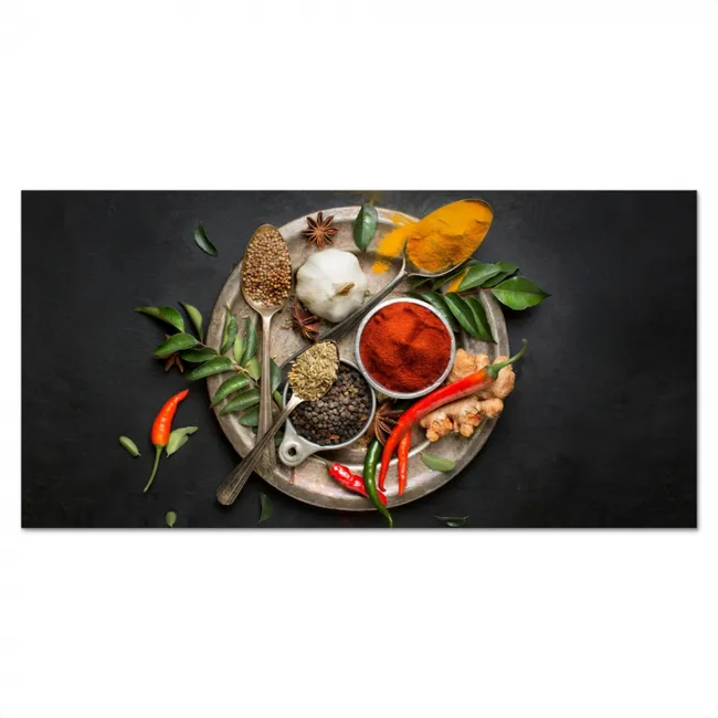 Kruidenmozaïek op Donker Canvas Spatscherm Aluminium klein -3d_volledig