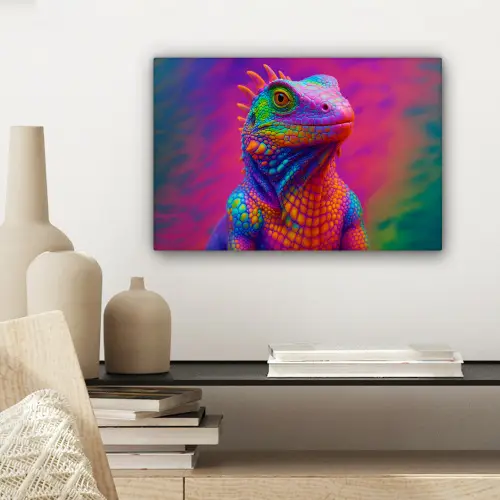 Kameleon - Dieren - Neon - Kleur canvas 2cm klein -sfeer6