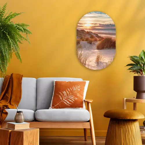 Duin - Planten - Zonsondergang - Strand - Zee Wandcirkel Ovaal Forex klein -sfeer4