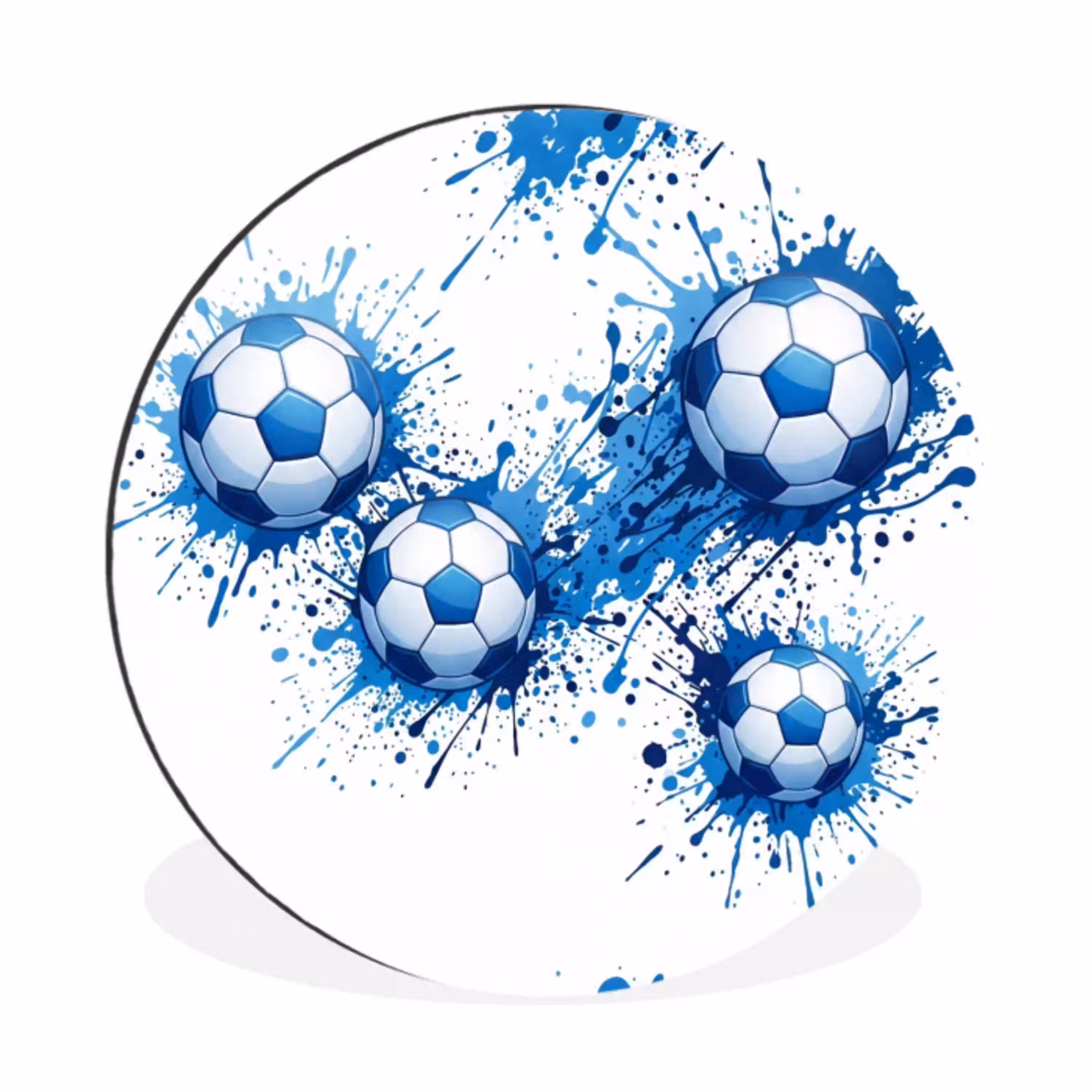 Voetballen - Verf - Sport - Blauw Wandcirkel aluminium klein -3d
