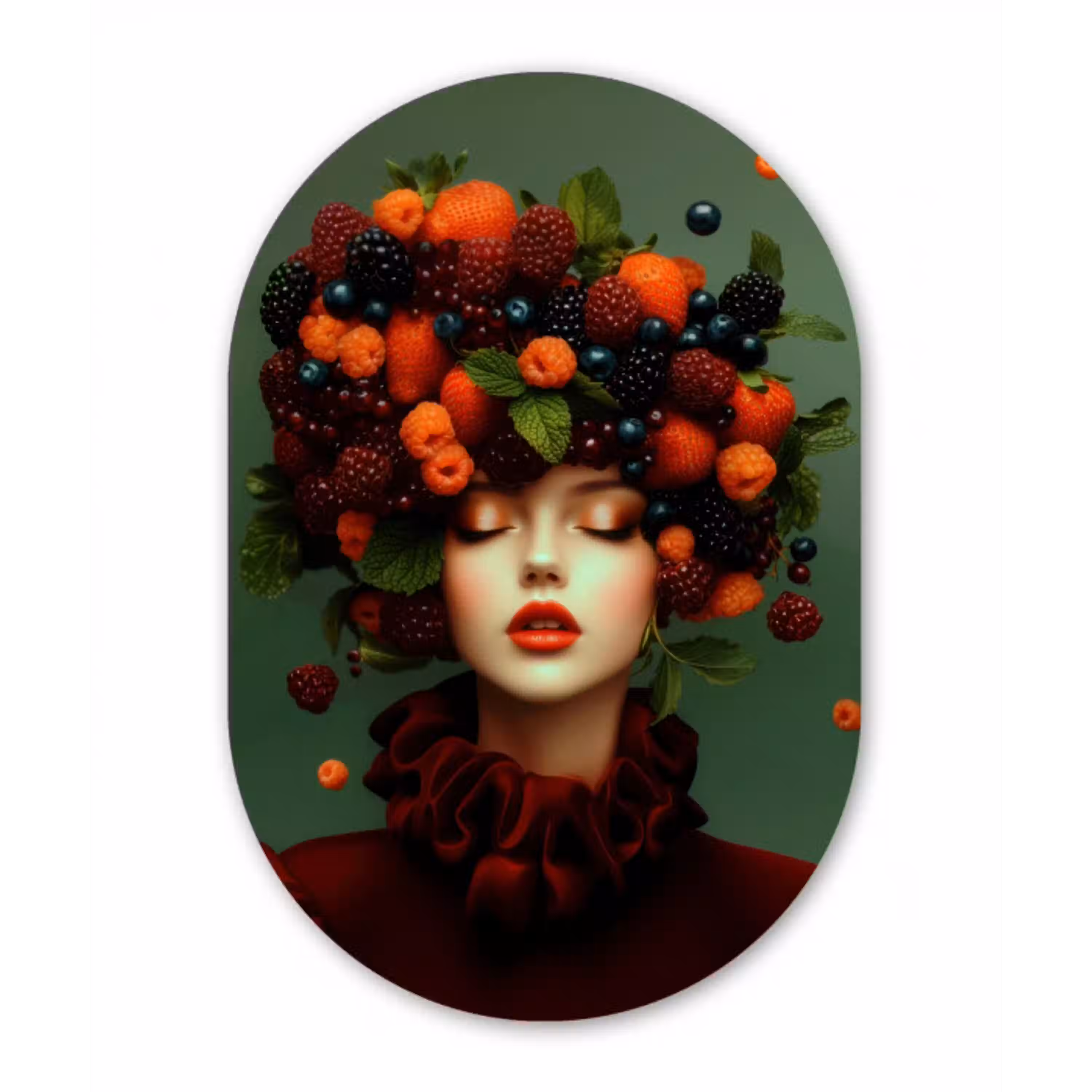 Vrouw - Aardbeien - Frambozen - Bramen - Bessen Wandcirkel Ovaal Aluminium middel -3d
