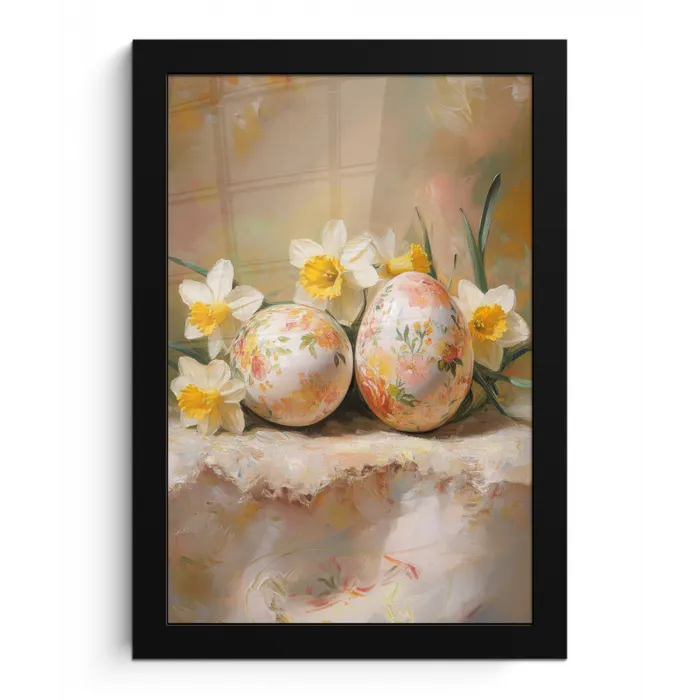 Bloemen - Eieren - Geschilderd fotolijst zwart zonder passe partout klein -3d