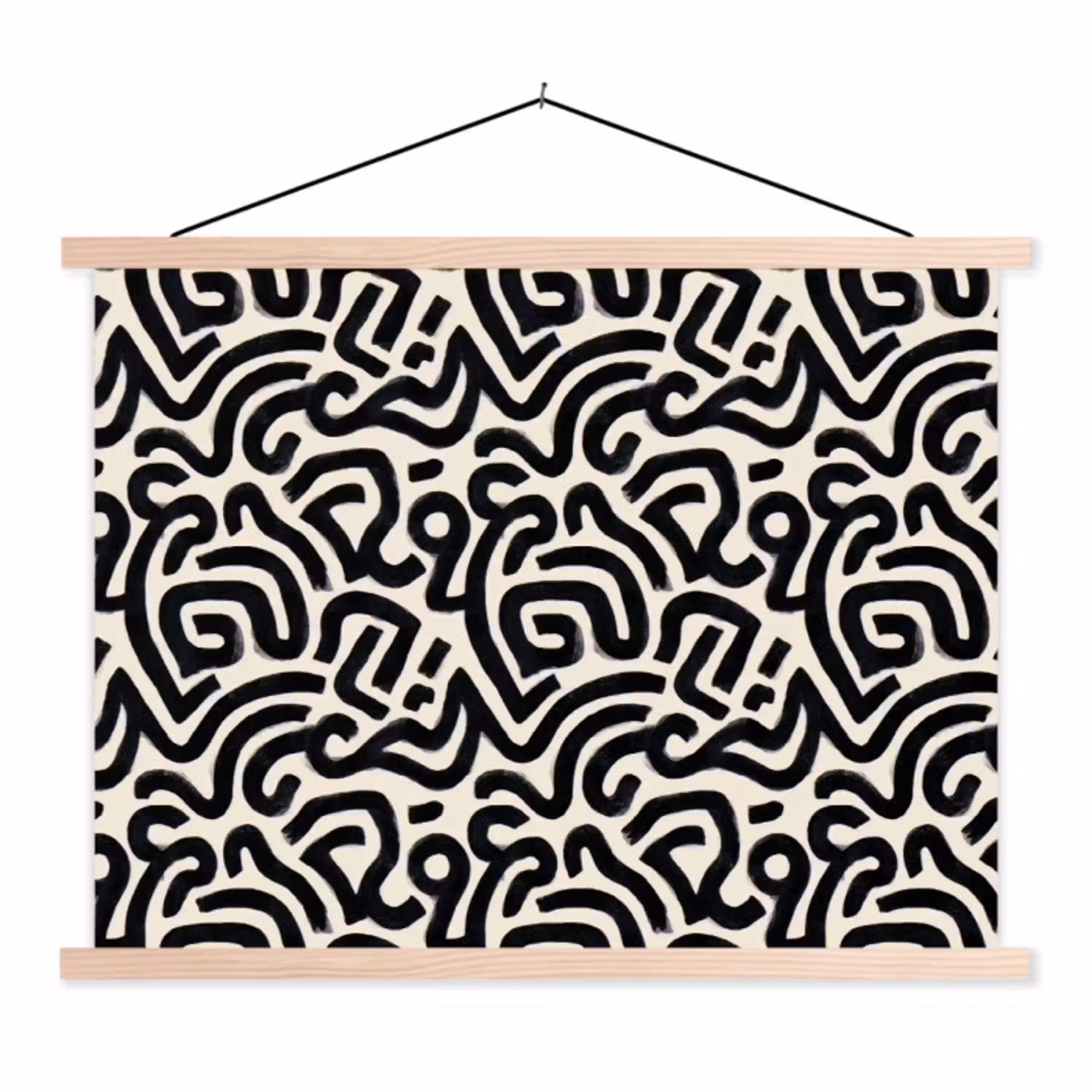 Modern - Abstract - Zwart textielposter latten blank klein 122 -3d