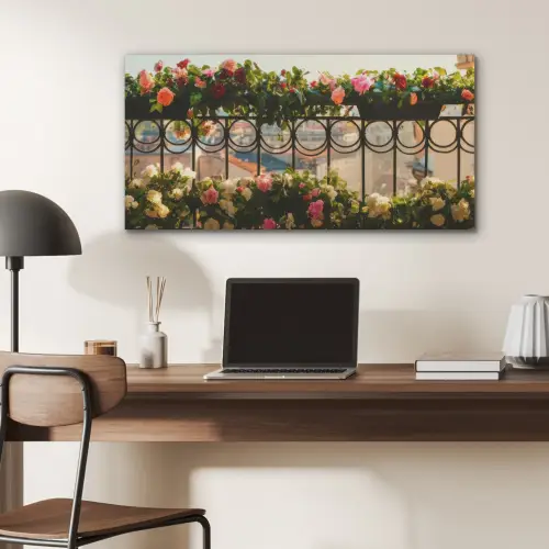 Bloemen - Hek - Stadszicht - Zomer PET vilt middel -sfeer5