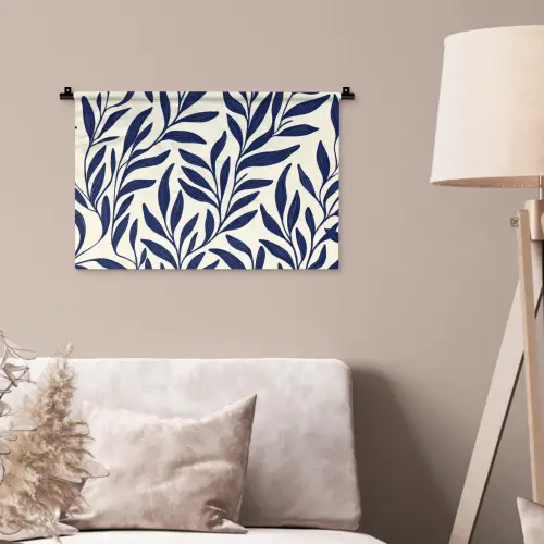 Bladeren - Klimop - Donkerblauw Wandkleed katoen klein -sfeer4
