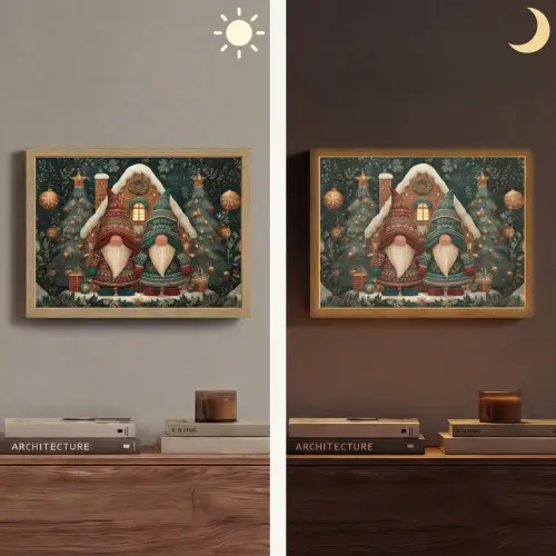 Kerst - Gnomen - Peperkoekhuisje - Rood - Groen Light Box met batterij (Wandlamp) middel -sfeer3
