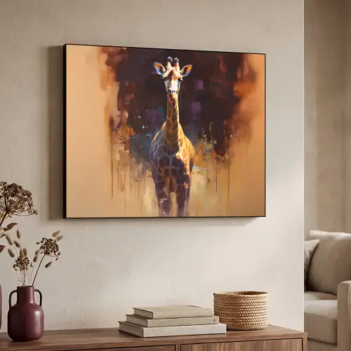 Giraf - Bruin - Abstract - Geschilderd Textielframe - compleet frame klein -sfeer3