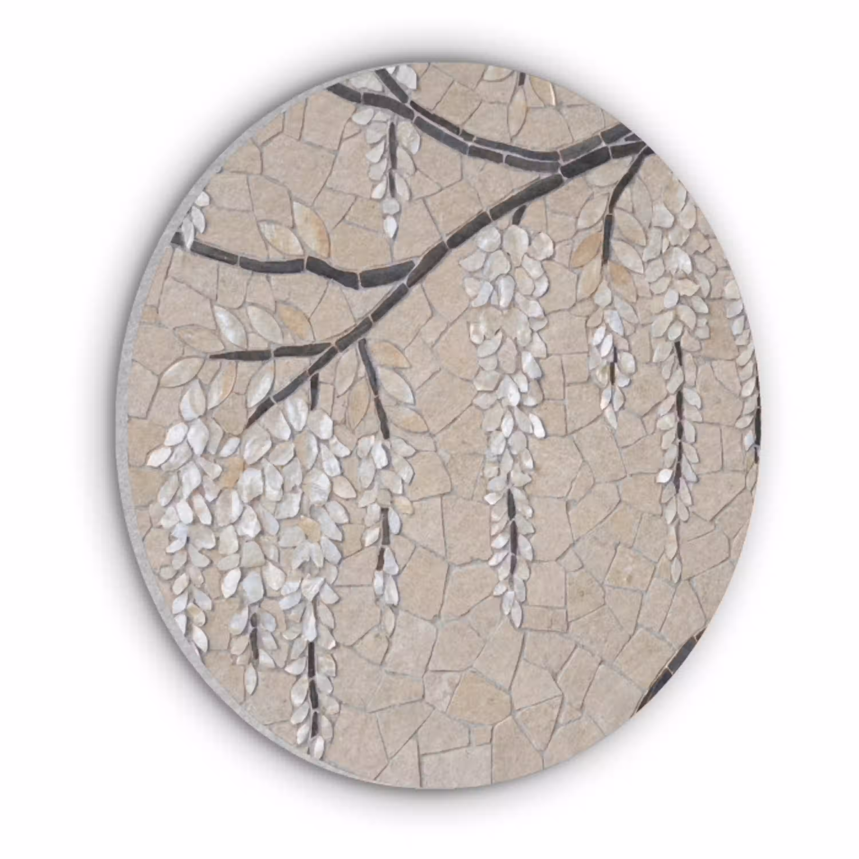 Boom - Bloemen - Mozaïek - Kunst - Wit Akoestische PET Vilt - Rond klein -3d