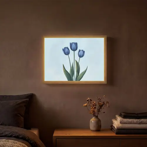 Tulpen - Blauw - Bladeren Light Box met batterij (Wandlamp) middel -sfeer4
