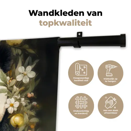 Panda - Pandabeer - Wilde dieren - Natuur - Bloemen Wandkleed katoen klein -sfeer2