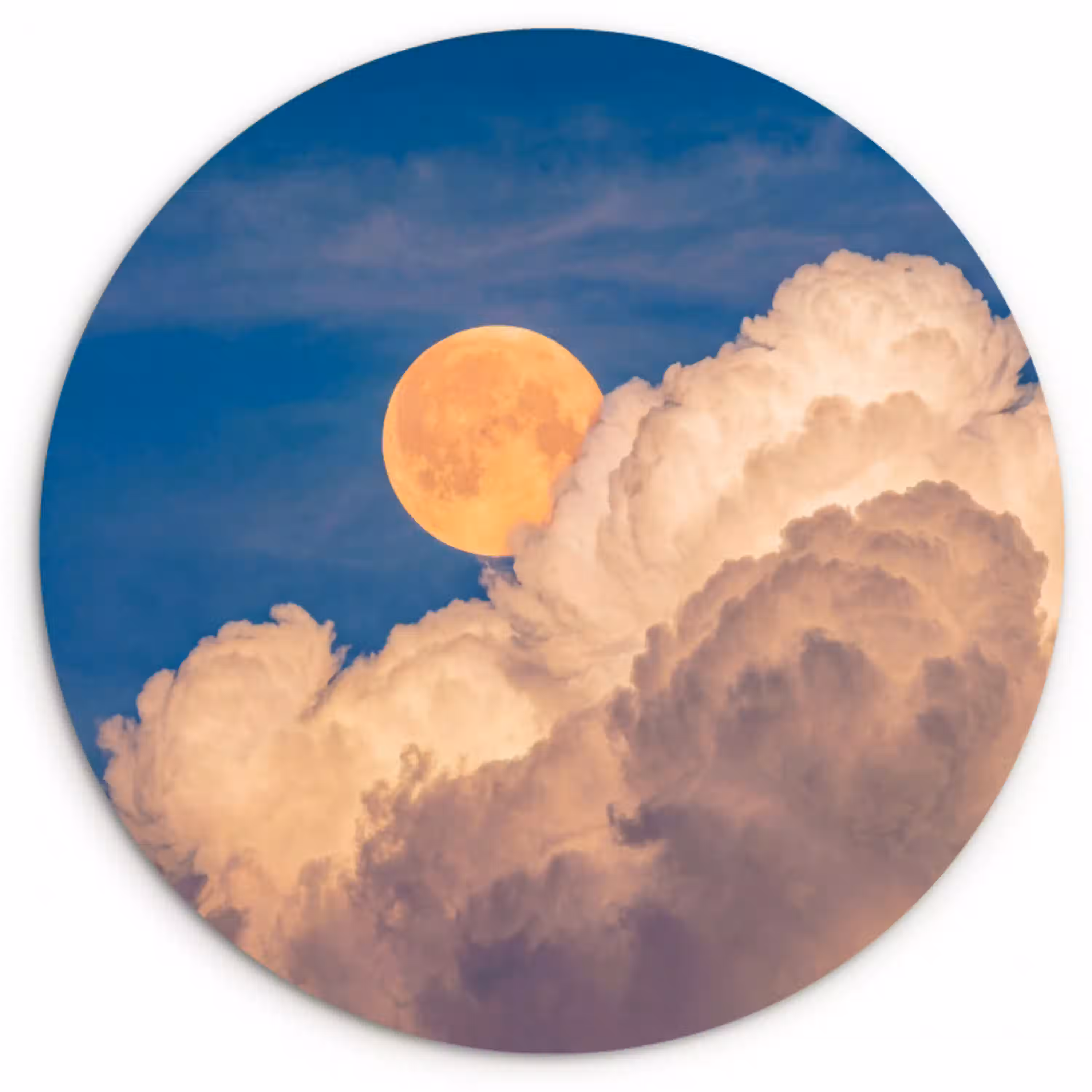 Maan - Wolken - Natuur - Oranje Wandcirkel kunststof plaat 5mm dik klein -3d