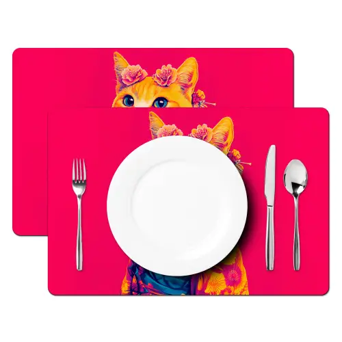 Kat - Kimono - Bloemen - Roze Placemat vinyl groot -zzsfeer2_Kitchenyeah-website