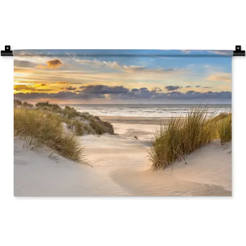 Strand - Duin - Gras - Zonsondergang - Zee Wandkleed katoen klein -zz3d