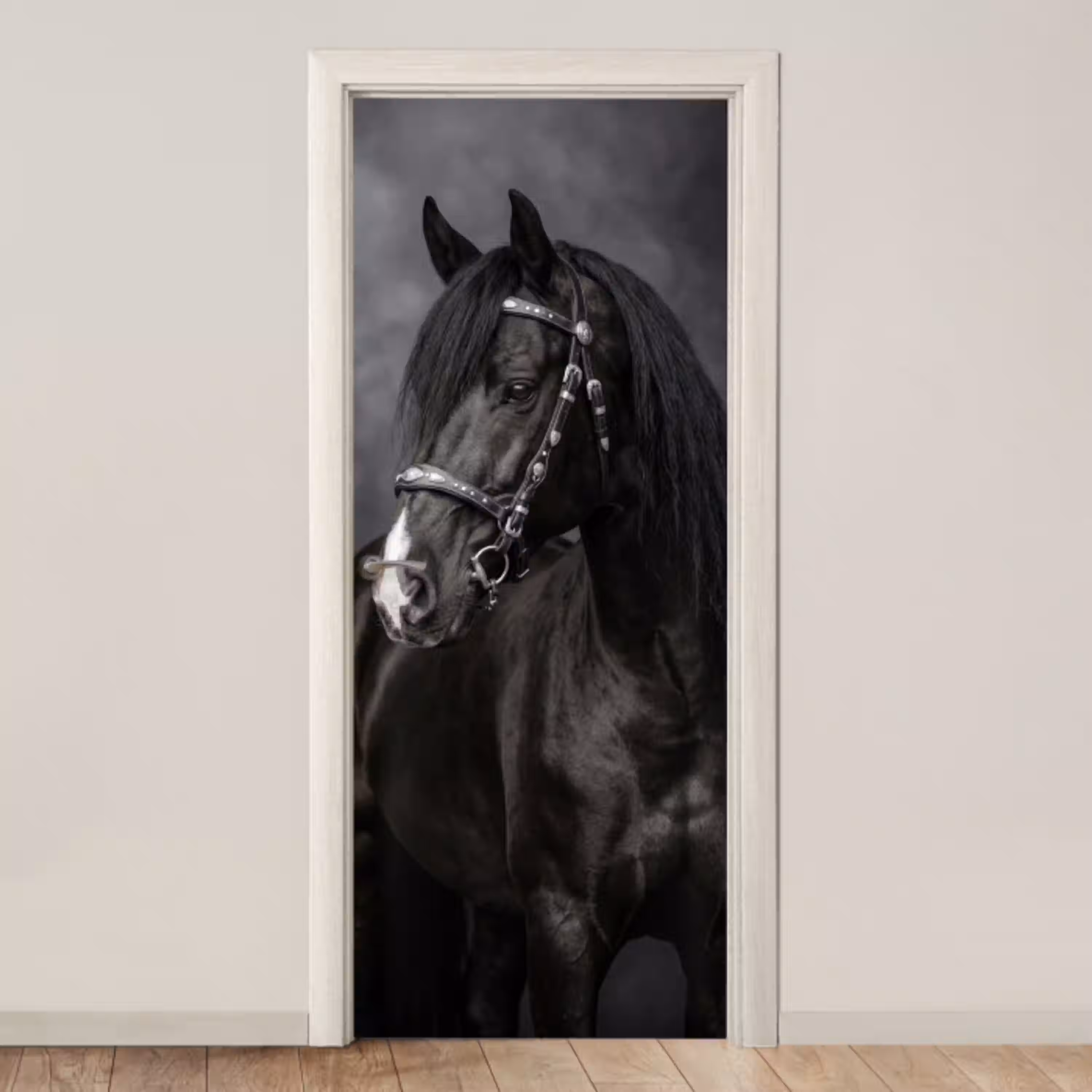 Portret - Paard - Zwart deurposter klein -3d_beige