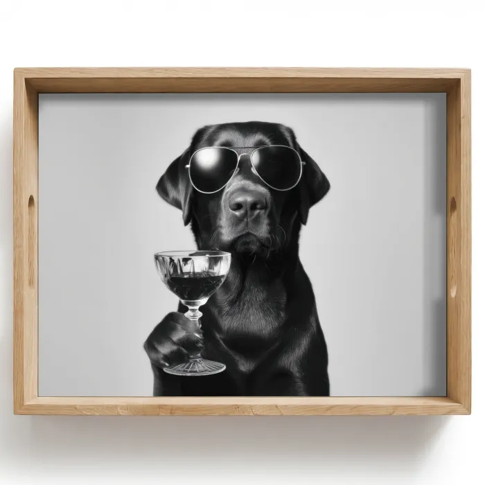 Hond - Zwart - Wijnglas - Zonnebril Dienblad Rechthoek middel -z3d_shopping