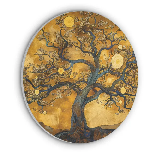 Acoustic painting round - Tree - Tree of Life - Abstract - Gold