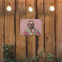 Luiaard - Bloemenprint - Bril - Roze tuinposter los doek klein -sfeer1
