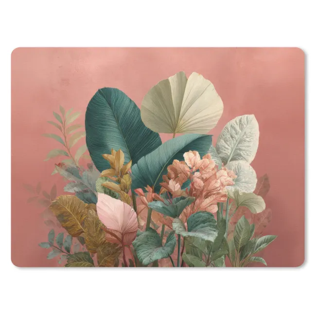 Mouse Pad - Tropical leaves - Flowers - Pink - green