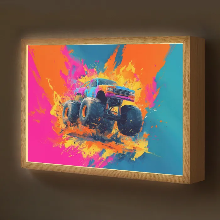 Monstertruck - Abstract - Verfspatten - Kleurrijk Light Box met batterij (Wandlamp kind) middel -z3d_website