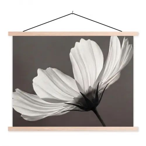 Bloem - Minimalistisch - Zwart - Wit textielposter latten blank klein -3d