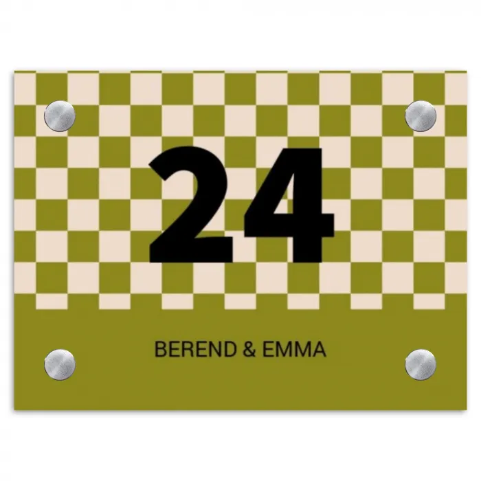 Olijfgroene blokjes - Klassiek Naambord Rechthoek middel -3d